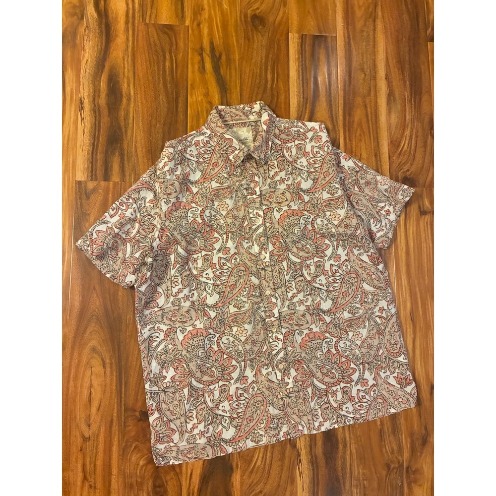 Tasso Elba Island Mens Linen Blend Short Sleeve Button Down Shirt L Coral